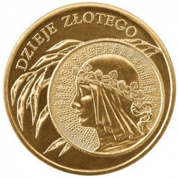 Rewers 2-złotowej monety z 2006 roku z serii "Dzieje złotego" poświęconej monecie 10 złotych z 1932 r. "Głowa kobiety"